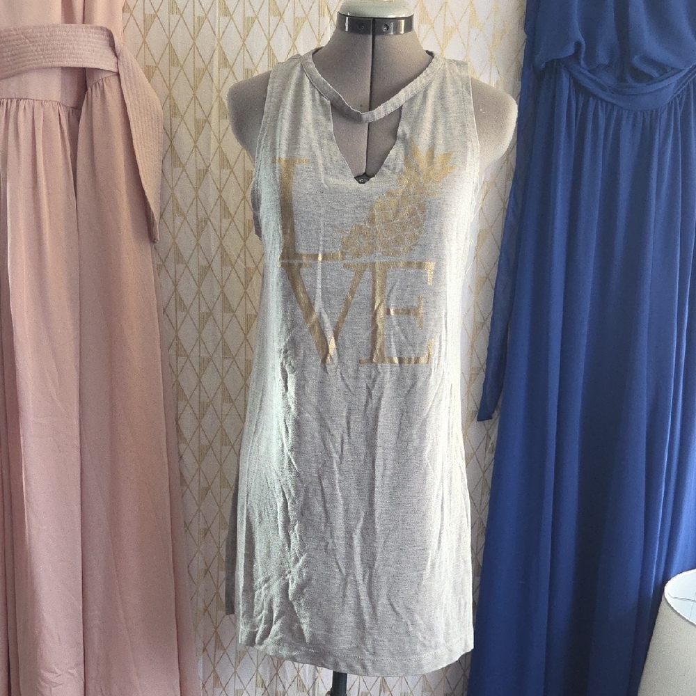 Gray Sleeveless Dress with Gold Accents - Picture 1 of 2